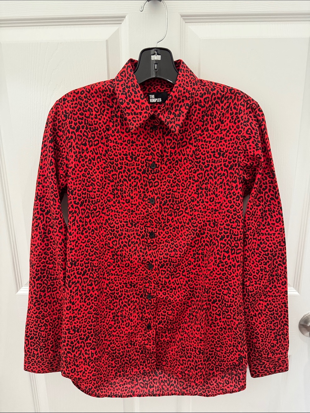 The Kooples Red and Black Leopard-Print Button-Down Shirt